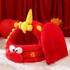 2026 New Year Semi Enclosed Pet House Comfortable Cozy Warm Thickened Festive Celebratory Red Cat Bed Luxury Gifts for Pets