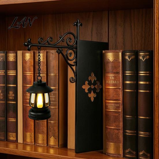 Dark Academic Room Accessories Halloween Bookshelf Light, Vintage Metal Decorative Shelf Lamp, Battery Powered Book Nook Light Warm LED Nightlight for