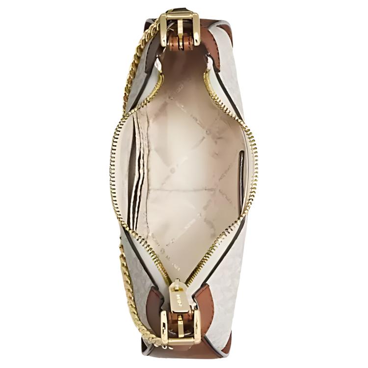 Michael Kors Mk Wilma Classic Monogram Logo Chain Zip Closure Coated Canvas Crossbody Bag Small Women Crossbody Bag Vanilla Brown 35H3G3WC5B-VANILLA