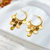 Gold Plated Hoop Earrings with Disc Tassel Charms Fashion Jewelry for Women