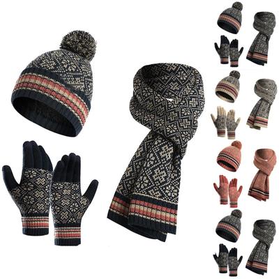 Women's And Men's Winter Fashion Warmth Cute Hat Scarf Gloves Casual Three Piece Set