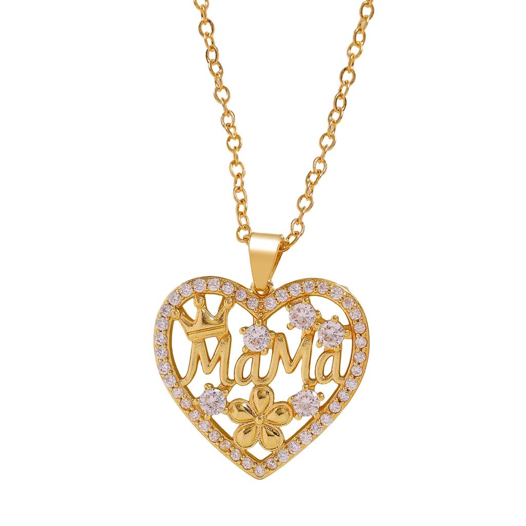 Mama Micro-inlay Zircon Flower Hollowed-out Heart Pendant Necklace Earrings Sets for Women Exquisite Mother's Day Gifts Jewelry
