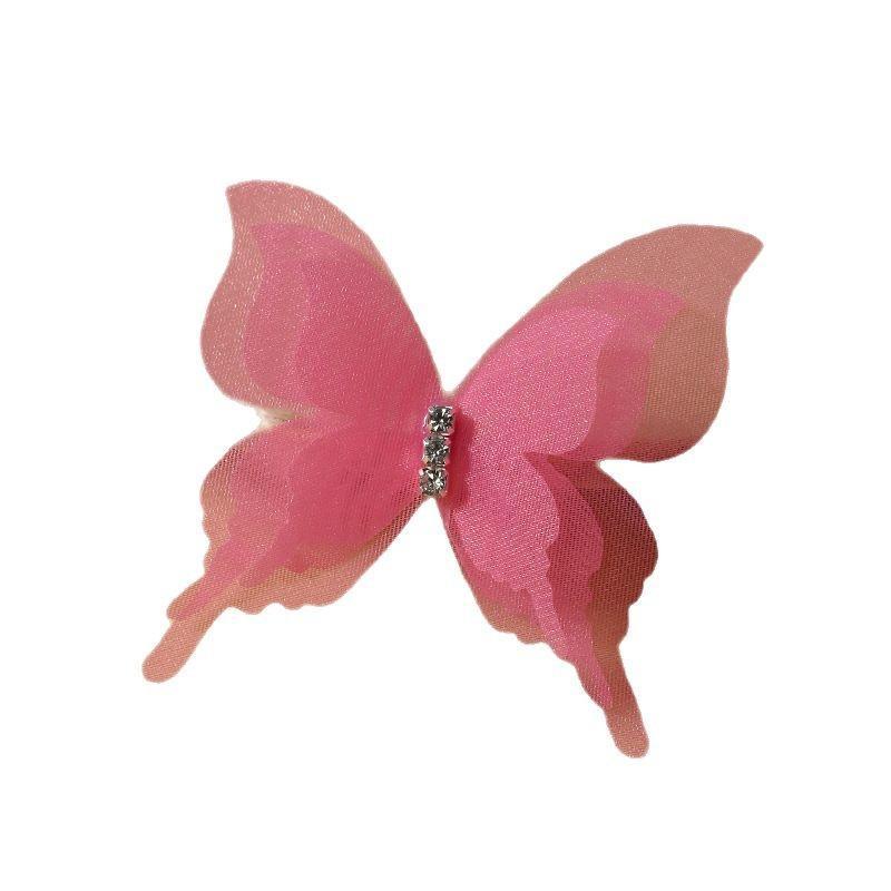 10Pcs Lightweight 3D Organza Butterfly Brooch Pins Shiny Rhinestone Lapel Pins for Bridal Wedding Dress Decor