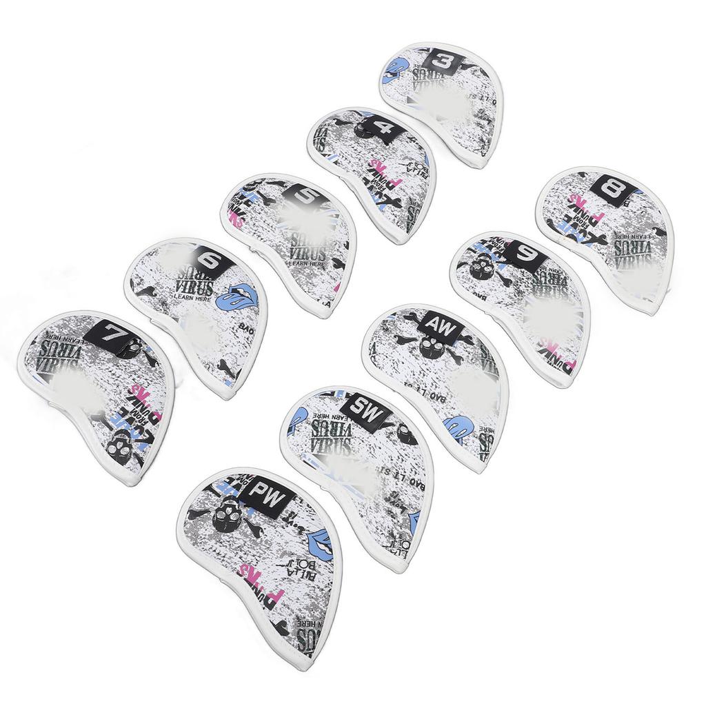 10pcs Golf Iron Covers Skull Pattern PU Scratch Proof Club Iron Head Protector for Daily Use