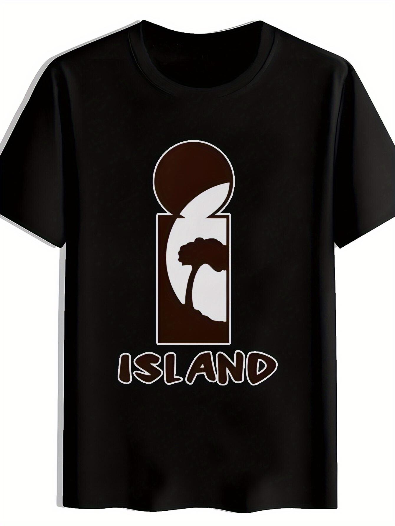T-shirt Vintage Rock Band Graphic - Island Palm Tree & Island Print Short Sleeve Tee L