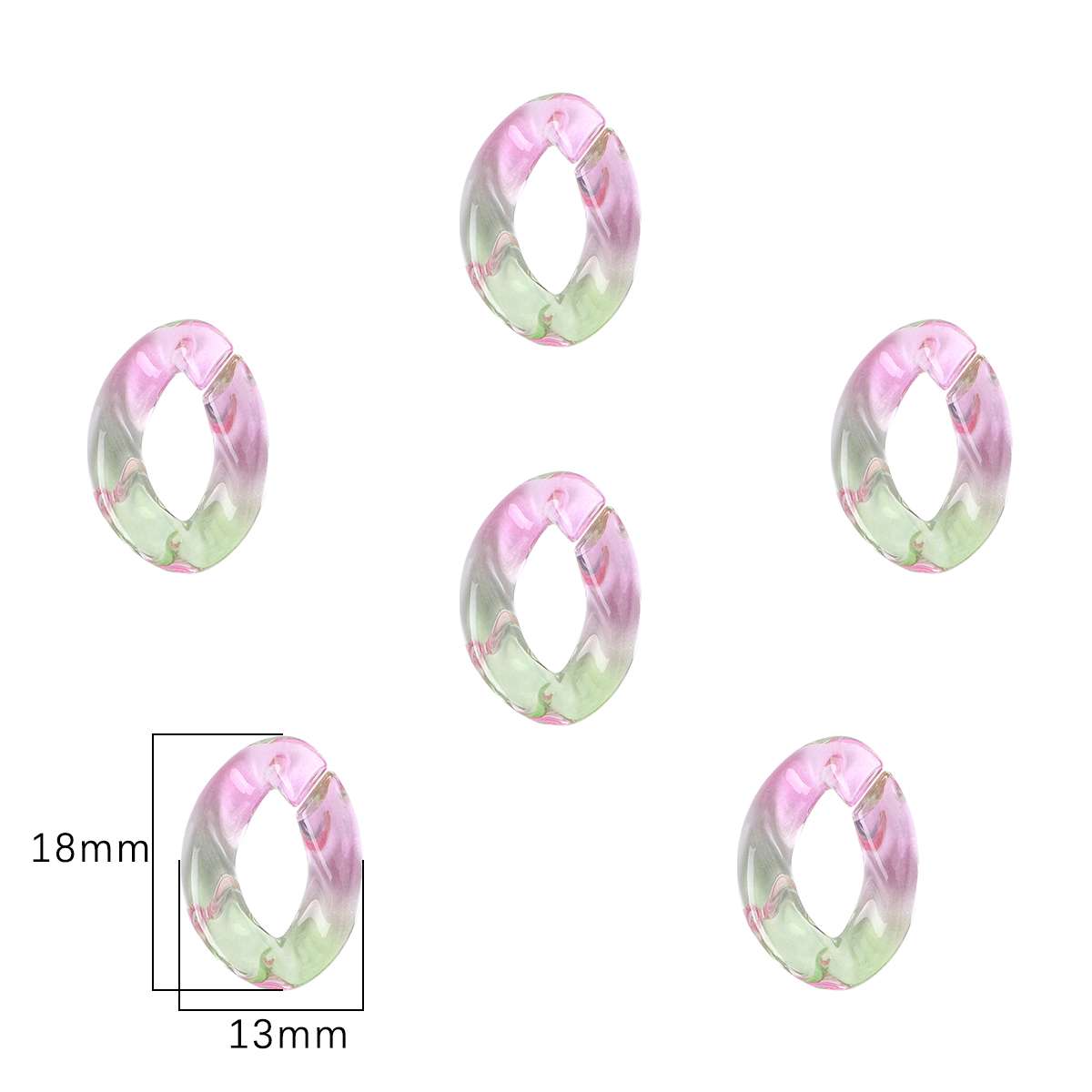 

10 шт./пакет, акриловая пластиковая цепочка, кулон для ожерелья, браслета, сумки, цепочка для очков, сделай сам, ювелирные изделия, аксессуары для рукоделия 18x13mm розовый/зелёный