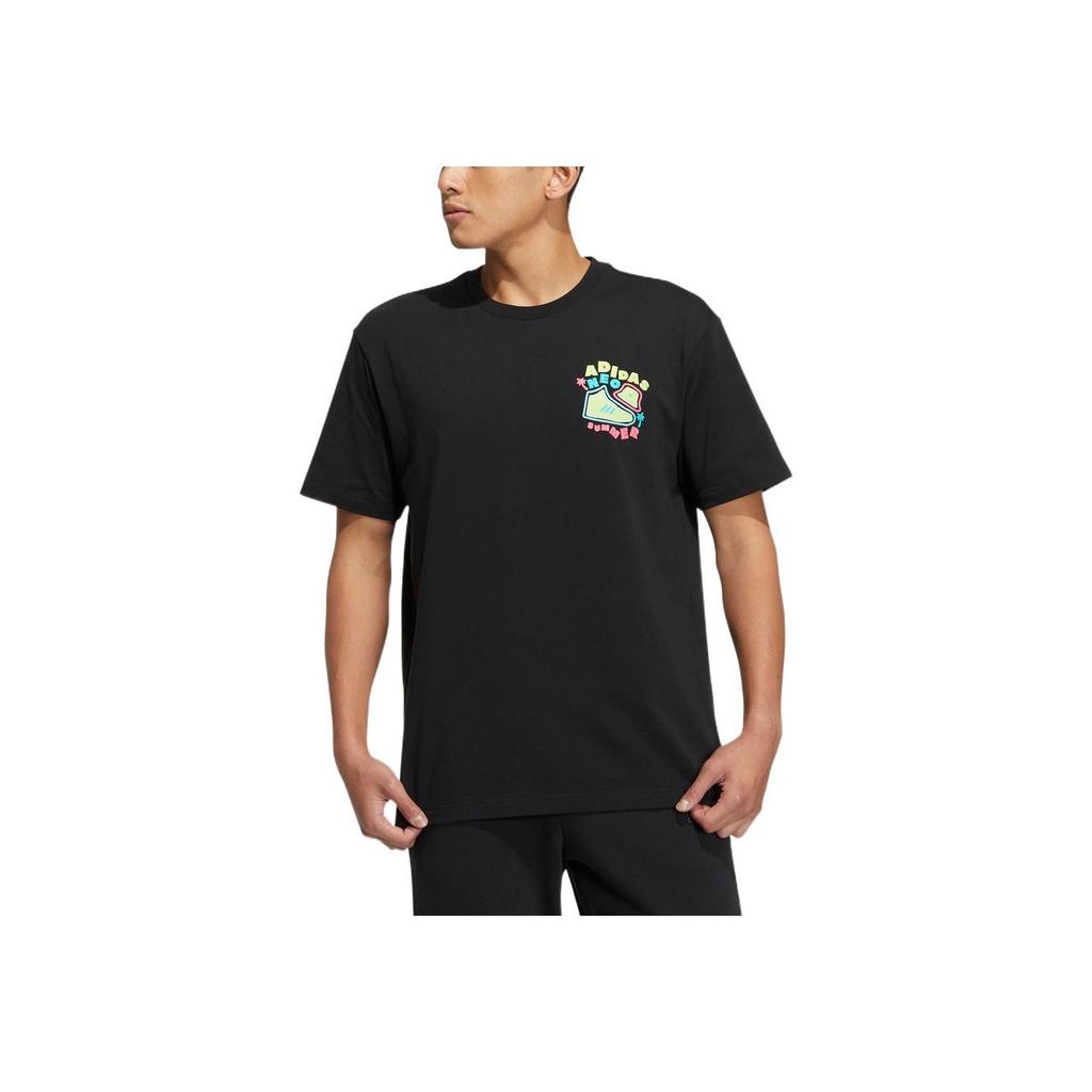 Adidas Neo Cartoon Letter Print Casual Round Neck T-Shirt Unisex Tops Black HS8852