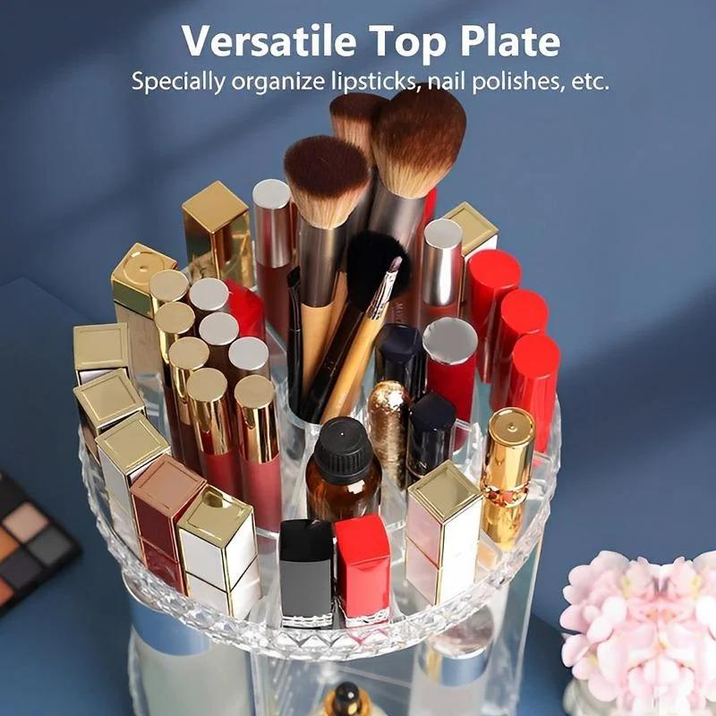 360° Rotating Makeup Organizer Desktop Makeup Stand Acrylic Cosmetics Storage Box Lipstick Display Case