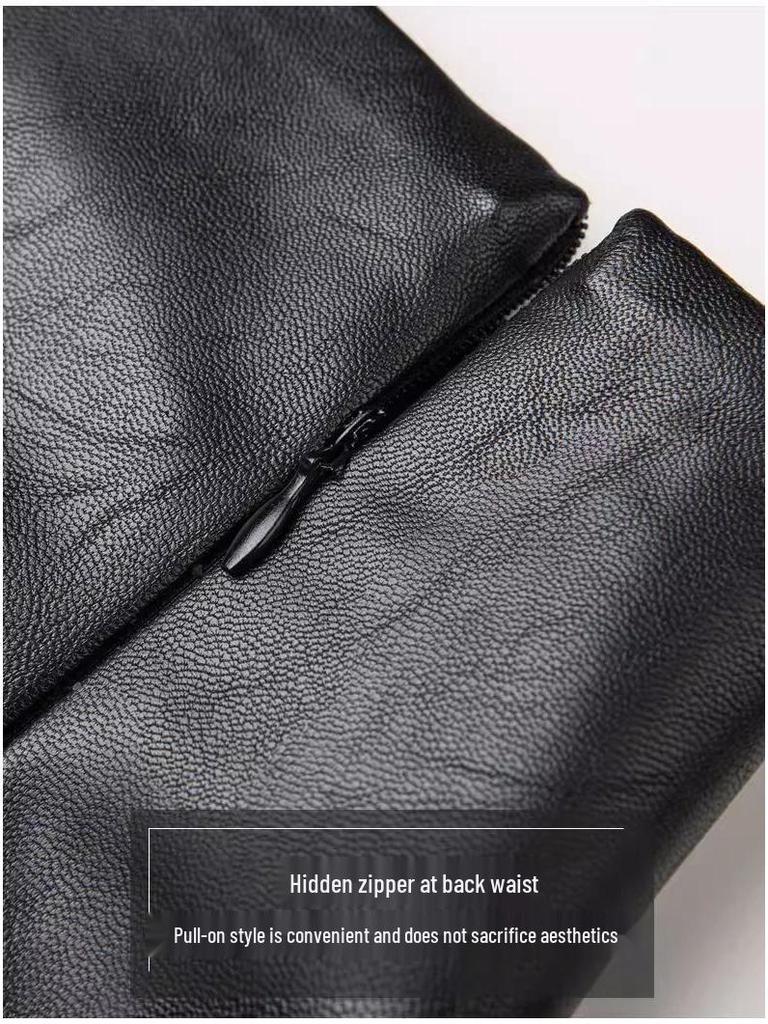 Women's 2025 High-Waisted Black PU Leather A-Line Bootcut Shorts - Slimming and Stylish for Spring, Autumn, and Winter.
