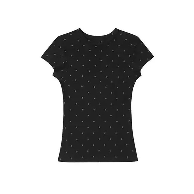 Women Polka Dot Short Sleeve T-Shirt 2026 Summer New Korean Style Crew Neck Slim Fitted Casual Short Top Tees