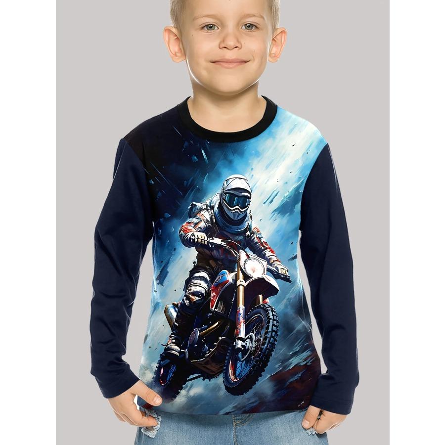 2025 Kids Clothes Boys Tshirt Long Sleeve 3D Dirt Bike Print Kids Clothes Casual Children Clothes Girl Pullover Top Boys Clothes