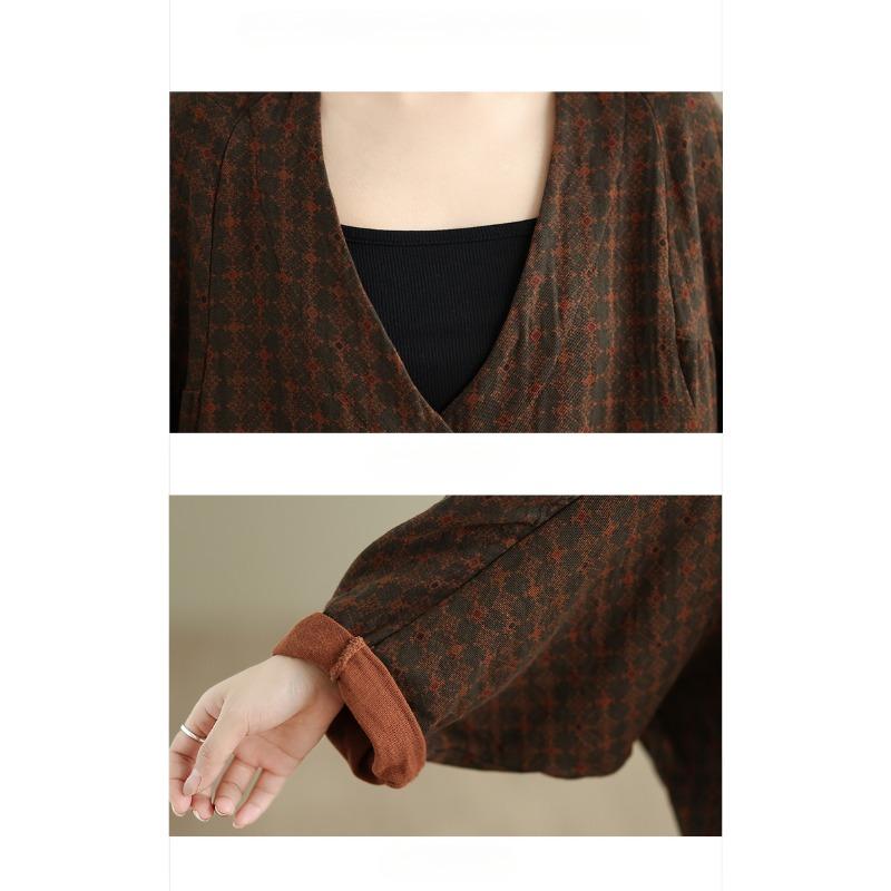 DIMANAF New Plus Size Autumn Women Coat Basic Long Sleeve Jackets Vintage Casual Loose Outerwear Cotton Print