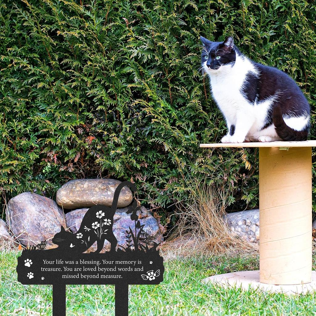 Grave Markers for Cemetery for Cat, Metal Grave Markers Yard Memorial Pet, Decorations for Cemetery for Loss of Cat Outdoors Garden Stake Decor (12 X