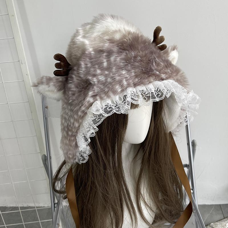 Bandeau pour la tête Dessin animé Cerf Poilu Jambières Épaisses pour Femmes Vêtements d'extérieur Bord en Dentelle Accessoires de Fête de Vacances Costume de Père Noël de Performance