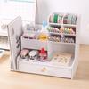 Large Capacity Wooden Desktop Organizer with Angled Pen Holder and Drawer