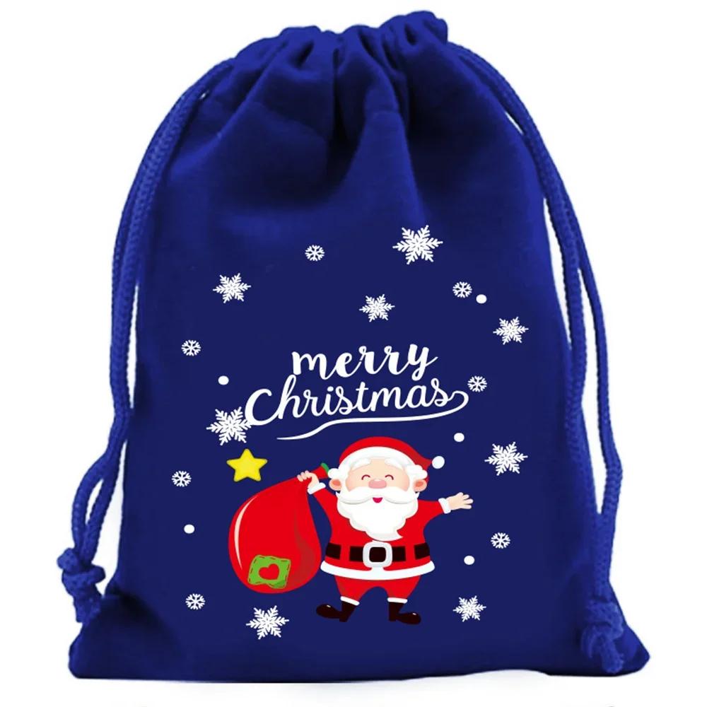 Xmas Patterns Velvet Bags 9x12 15x20cm Small Christmas Candy Gift Bag Drawstring Pouch Boutique Jewelry Packaging Bags