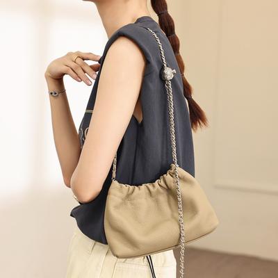 Small Golden Ball Chain Armpit Advanced Sense Cloud Fold Baotou Layer Cowhide Women's Single Shoulder Crossbody Bag
