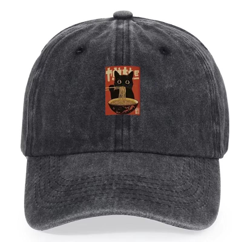 

Retro baseball cap - Cute black cat eating raUnisex print, adjustable design - Suitable for both Unisex and Women Adjustable