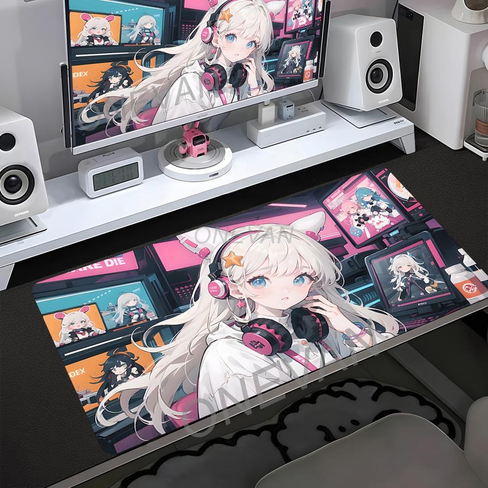 Sweet Pink Anime Girl Mouse Pad Cute Manga Mousepad Big Desk Mat Thick Rubber Base Smooth Cloth Durable Computer Mouse Mat Xxl