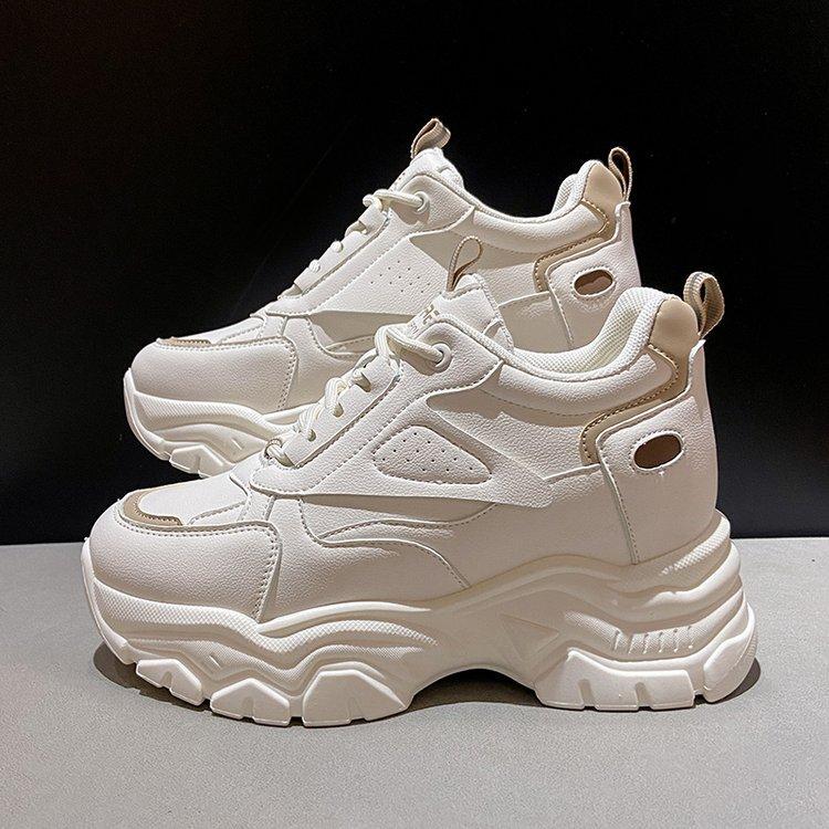 

Женская обувь весна и осень новая кожаная спортивная повседневная обувь на платформе на шнуровке студенческая на высоком каблуке одинарная обувь 40 бежевый