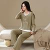 Pure cotton pajamas women's spring and autumn long-sleeved round neck casual fake two pieces women's autumn can wear loungewear suit