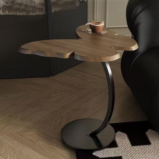 C-Shaped End Table with Wooden Butterfly Tabletop Modern Coffee Table with Metal Frame Home Office Living Room Bedroom Sofa Couch Small Side Table