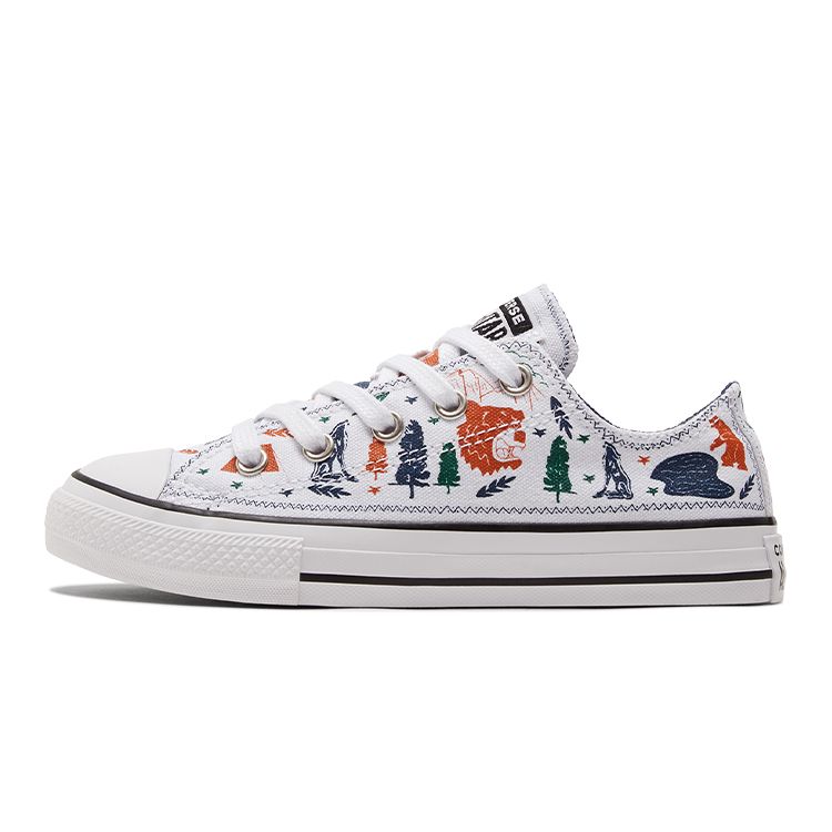 Converse Chuck Taylor All Star Low Top Canvas Shoes Kids Sneakers White Orange Multicolor 672440C