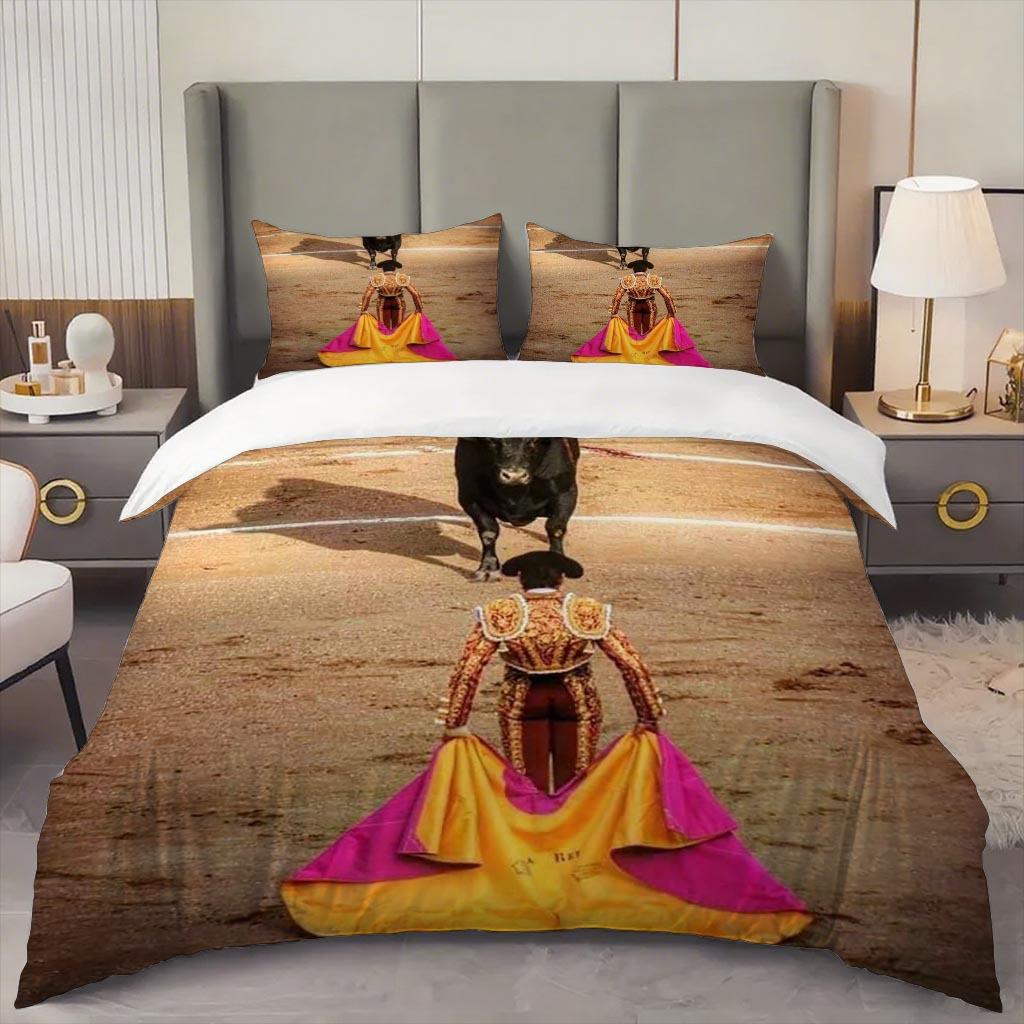 Customize 3pcs Duvet Cover Set Featuring a Spanish Bullfighting Scene - Perfect for Bedroom Decor for Christmas, Easter, Eid Al-