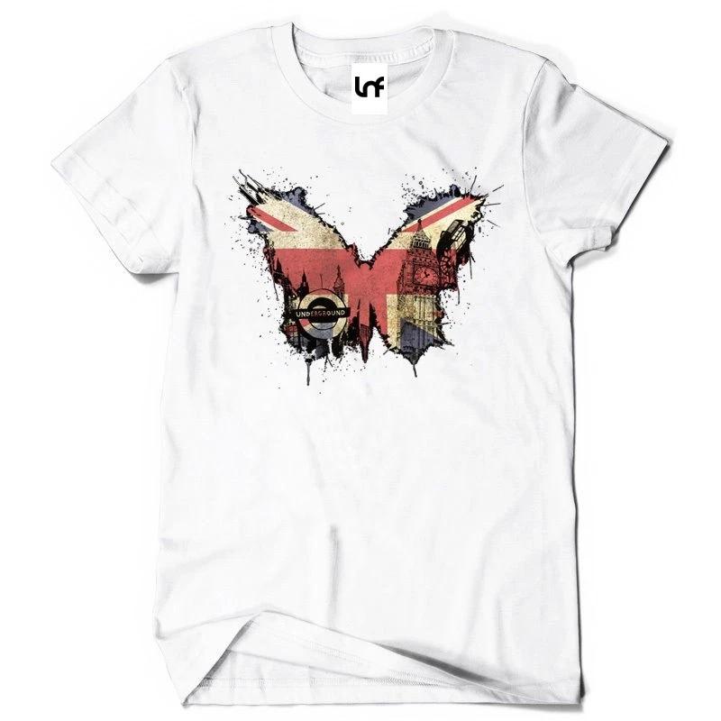 Butterfly Union Jack Design Graphic Artwork Unisex White TShirt (Sb609) S