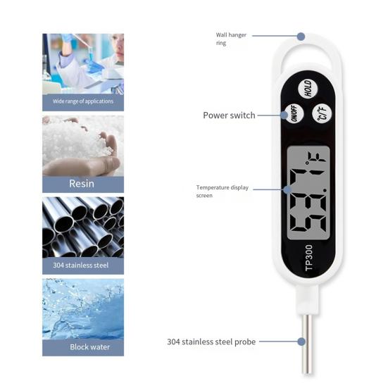 Temperature Detector 304 Stainless Steel Probe Fast Accurate Food Thermometer Digital Display Dual Celsius