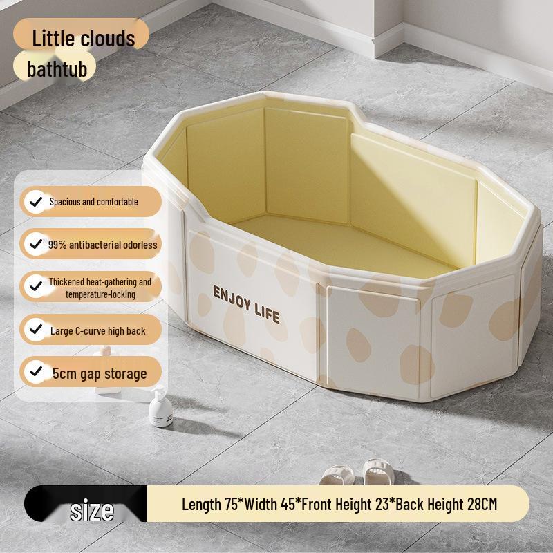 Eco-Friendly Portable Folding Baby Bathtub: Thick, Insulated, Large Sit & Lie Design with Quick Open, No Installation Required, Cartoon Patterned.