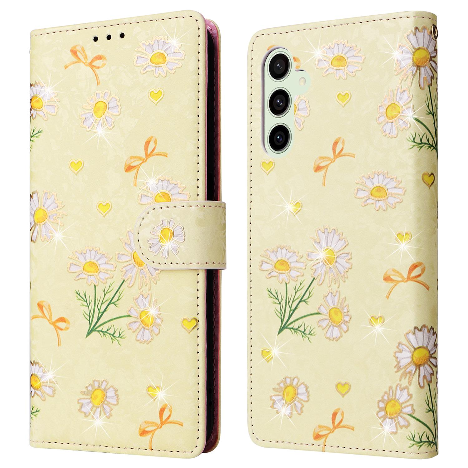 

Чехол для Samsung Galaxy S24 FE с блокировкой RFID, кожаный чехол для телефона с цветочным узором Yellow Daisy