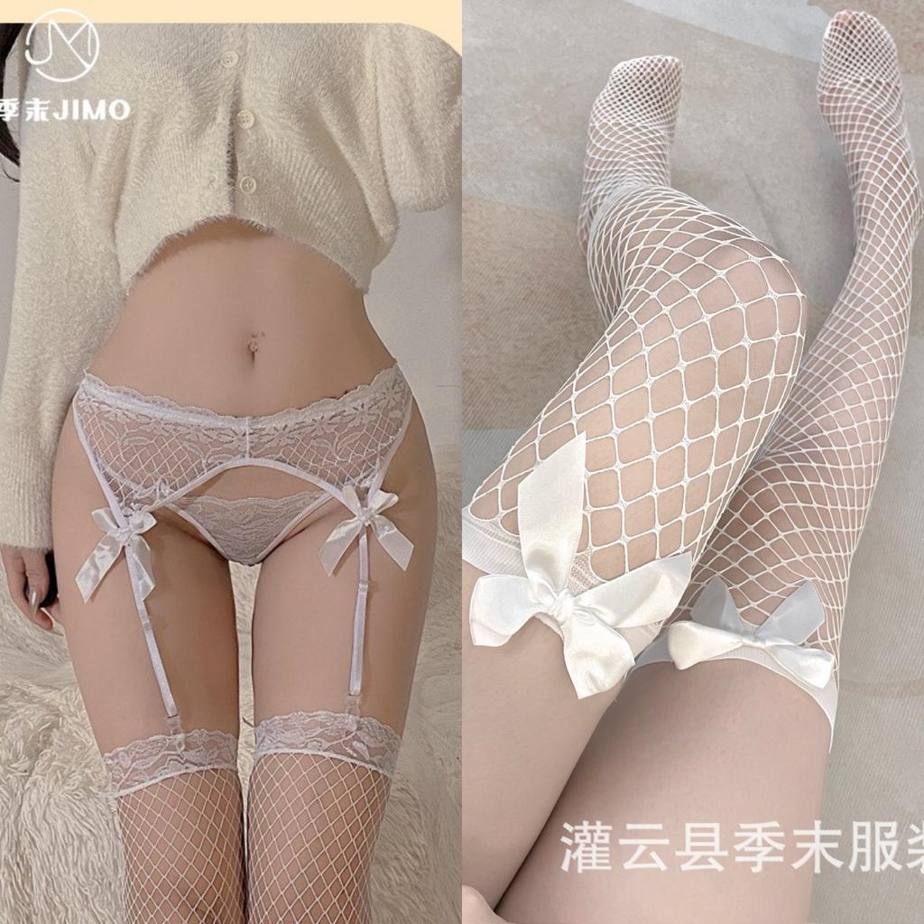 Sexy Underwear Garters Women's Sexy Perspective Lace Bow Stockings Mesh Socks One-piece Suit Women