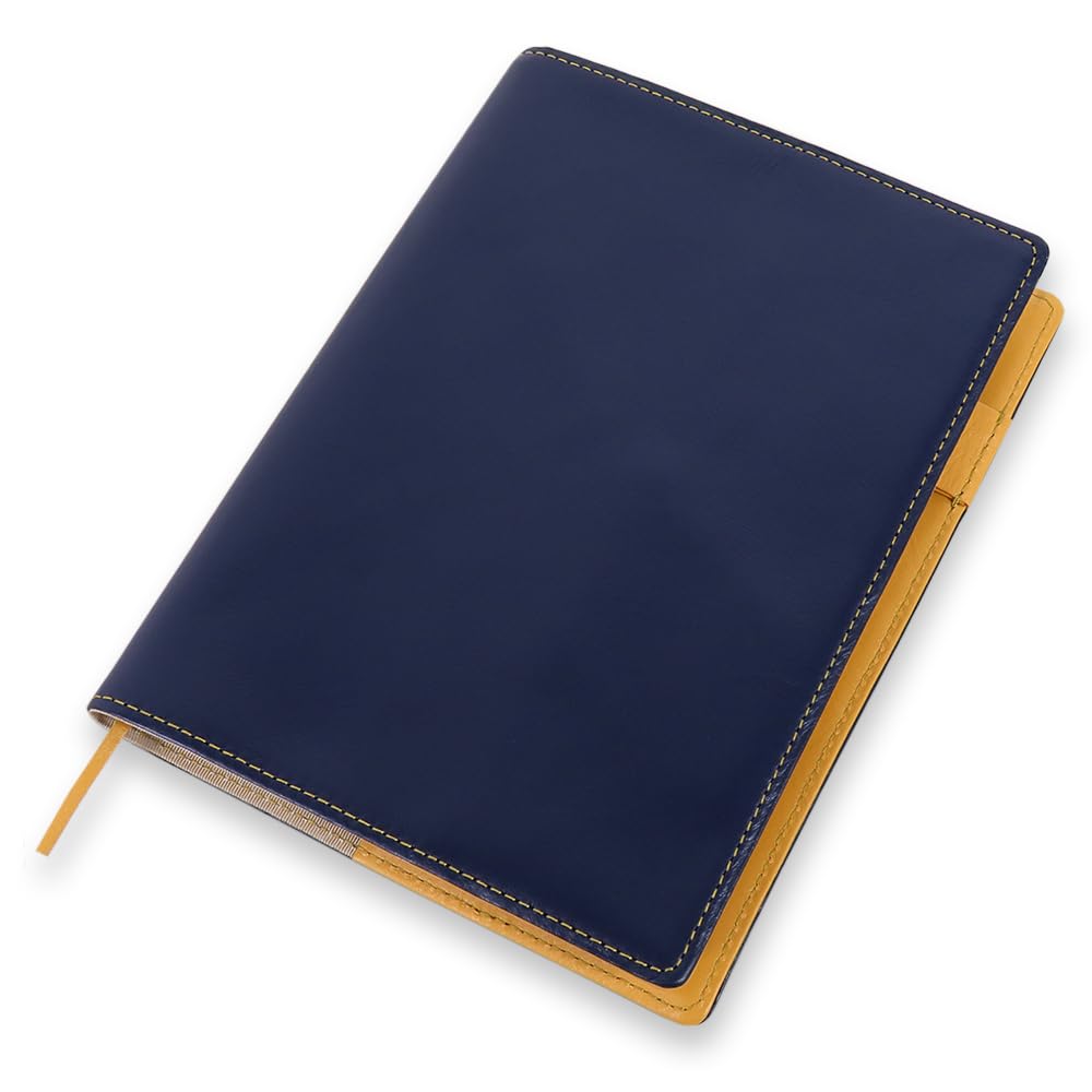

(Seal Al) B6 Size Soft Leather Notebook Cover (02. Navy x Mustard Yellow)