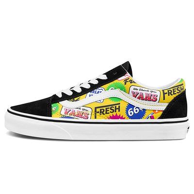 Old Skool Serie Farbetikett Druck Low Top Skate Schuhe Unisex Sneaker Schwarz VN0A3WKT4RR