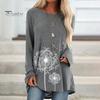 Damen-Tunika-Oberteil in Übergröße mit Löwenzahn-Print, Longline-Shirt, Rundhalsausschnitt, Langarm, Pullover, T-Shirt, lässige Bluse mit lockerer Passform für die Arbeit, den Alltag