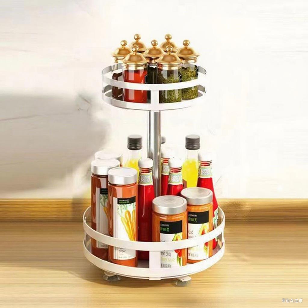 360 Degree Rotating Kitchen Countertop Organizers Adjustable Tiered Shelf For Bathroom Cosmetics Durable Metal With Non Slip Base