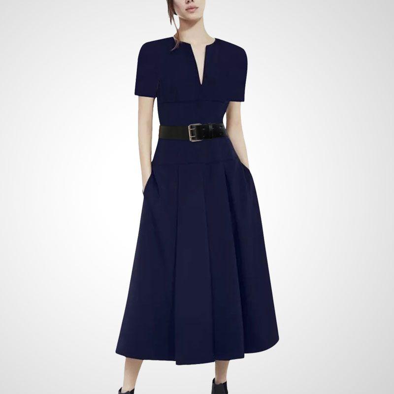 

Женская осенне-зимняя одежда Ретро Миди Длина Длинная Длина Приталенное Платье Navy Blue (6026) S