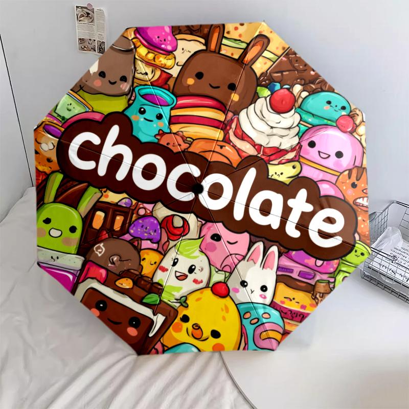 

Coffee Desserts pattern, automatic folding umbrella, portable and foldable design, 8 ribs, a Christmas or birthday gift.