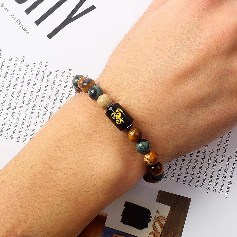 12 Constellation Zodiac Signs Bracelet Men Women Natural Tiger Eye Stone Beaded Couples Bracelets Scorpio Birthday Beads Jewelry