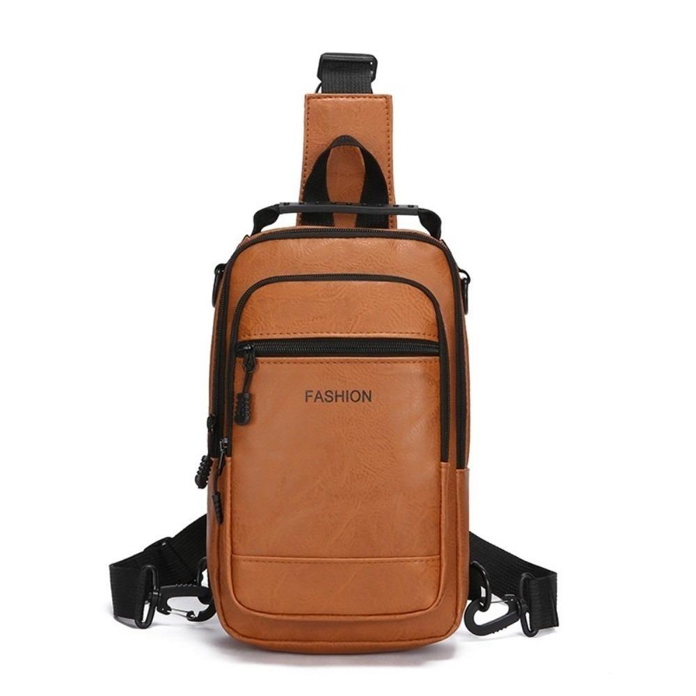 PU Leather Sling Shoulder Bag Solid Color Male Crossbody Bag Backpack Men's Chest Bag  Daily