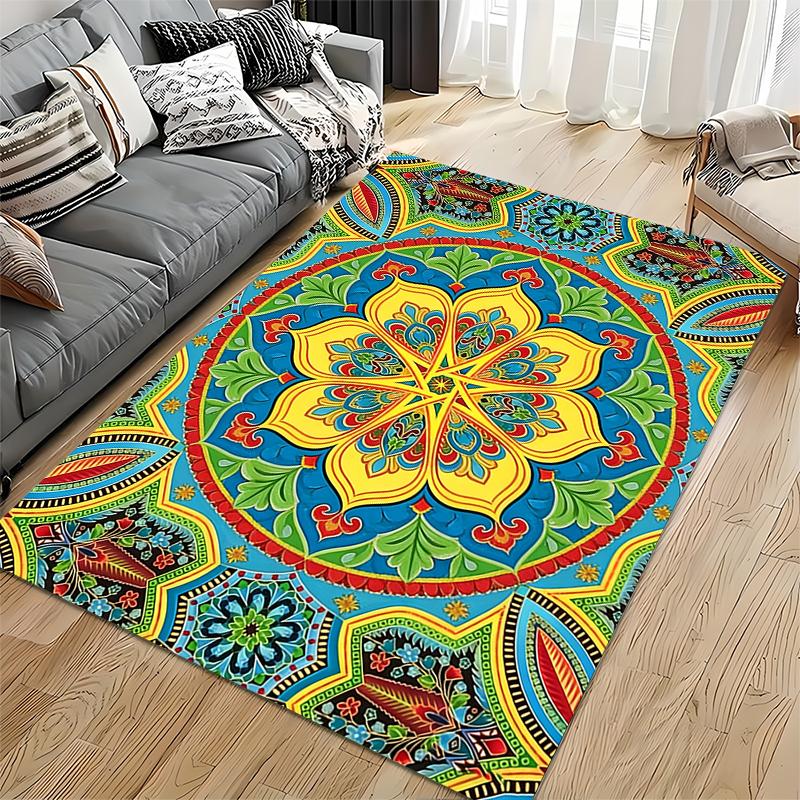 Colorful Mandala Pattern Carpet with Bohemian Style for Living Room Suitable for use as an anti-slip for living room bedroom sofas