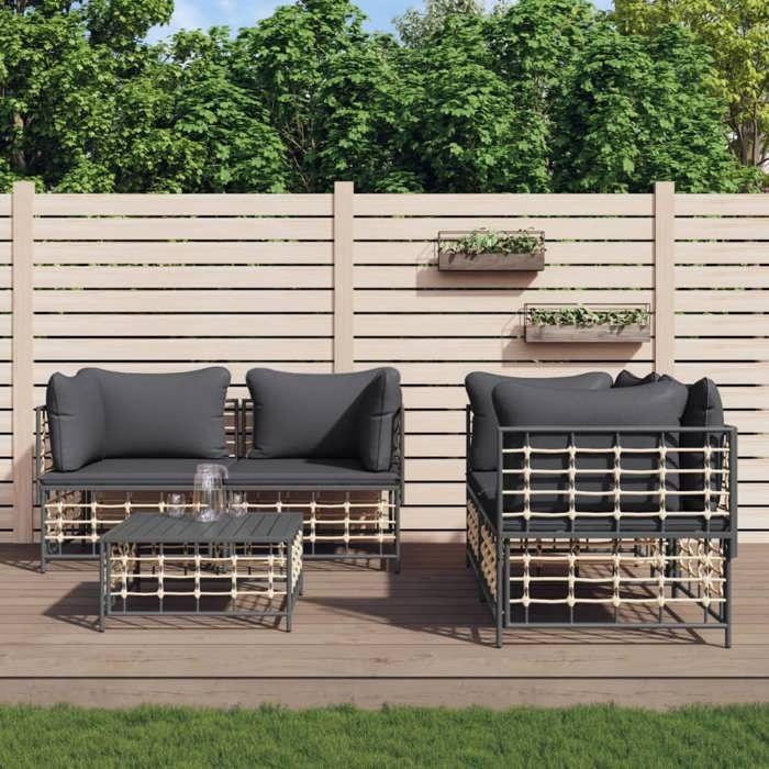 VidaXL Salon de jardin 5 pcs avec coussins anthracite résine tressée, ensemble de salon, ensemble de salon d'extérieur, 3186703