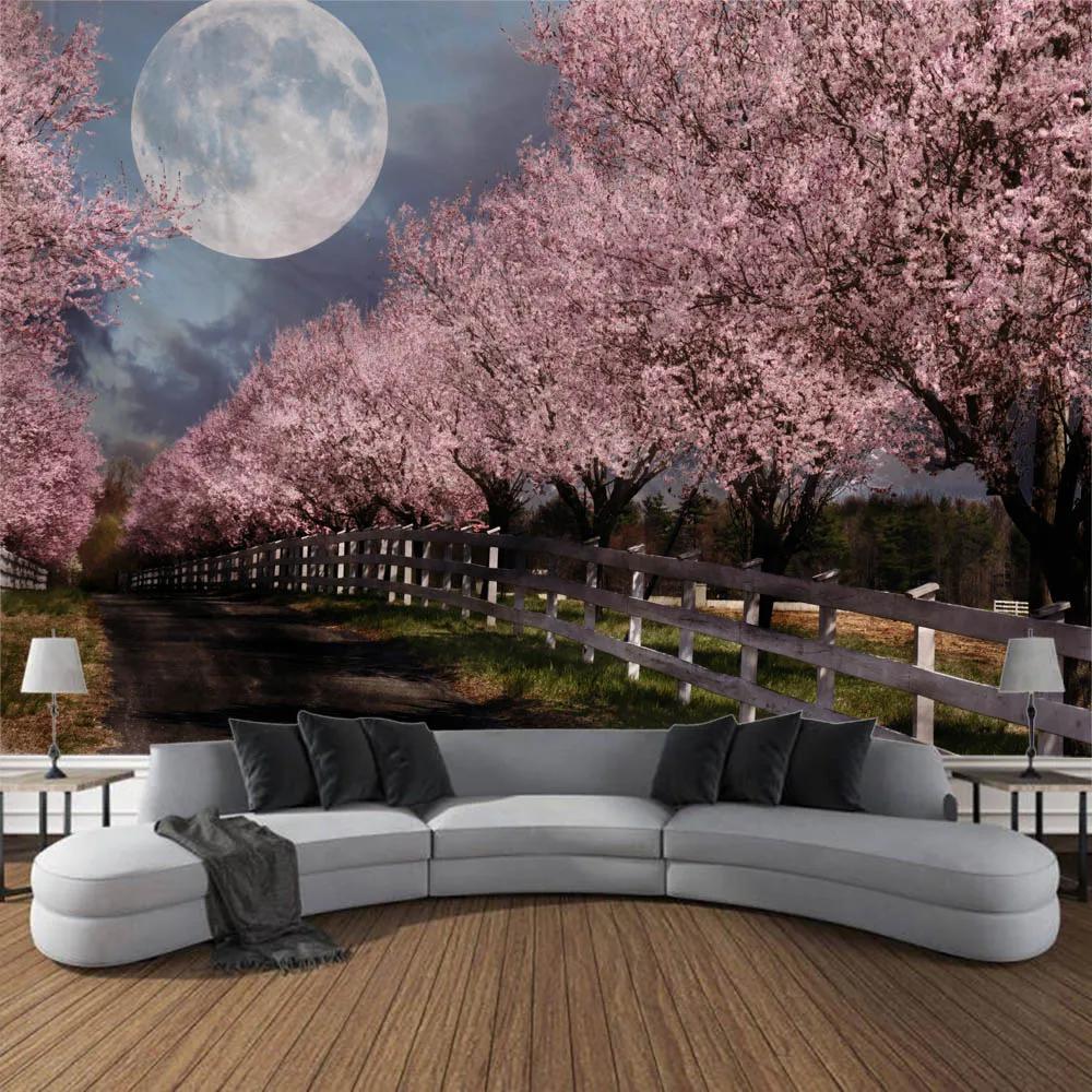 Cherry Blossom Landscape Printing Tapestry Home Wall Hanging Living Room Large Fabric    Decoration