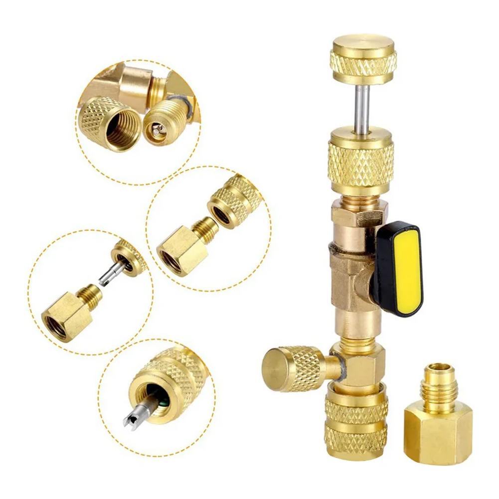 Valve Core Remover Installer Kit with Dual Size 1/4" & 5/16" Port, Schrader Valve Tool for R22 R410a R134A R12 R32 Refrigerant