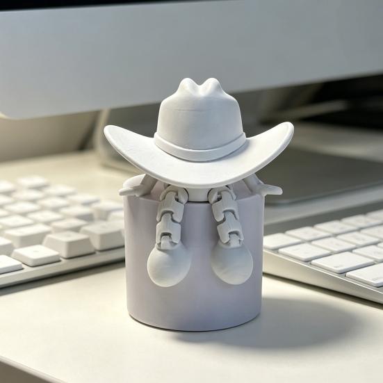 Desktop Ornaments Cowboy Hat Shape 3D Printed Figurine Faceless Funny Adjustable Sitting Posture Desktop Decoration