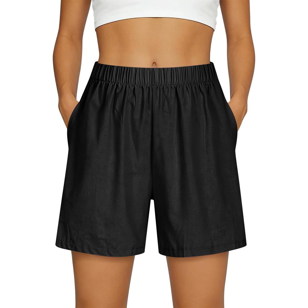 Women Elastic Waist Casual Shorts with Pockets Lightweight Loose Fit Summer Shorts for Outdoor Activities and Daily Wear