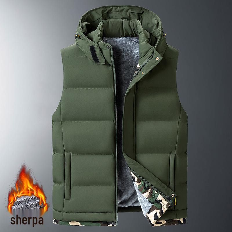 

Чоловічий бавовняний жилет великого розміру на флісовій підкладці з овечої вовни, потовщена безрукавка 3XL армія зелений колір