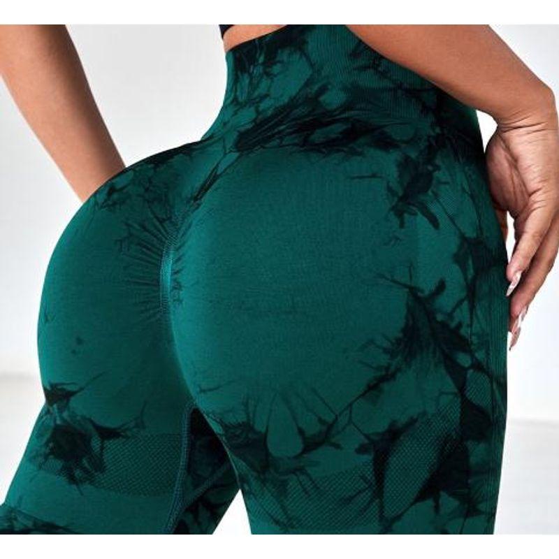 

Йога фитнес брюки с высокой талией и принтом тай-дай Брюки для йоги тай-дай с высокой талией Женские Dark green L