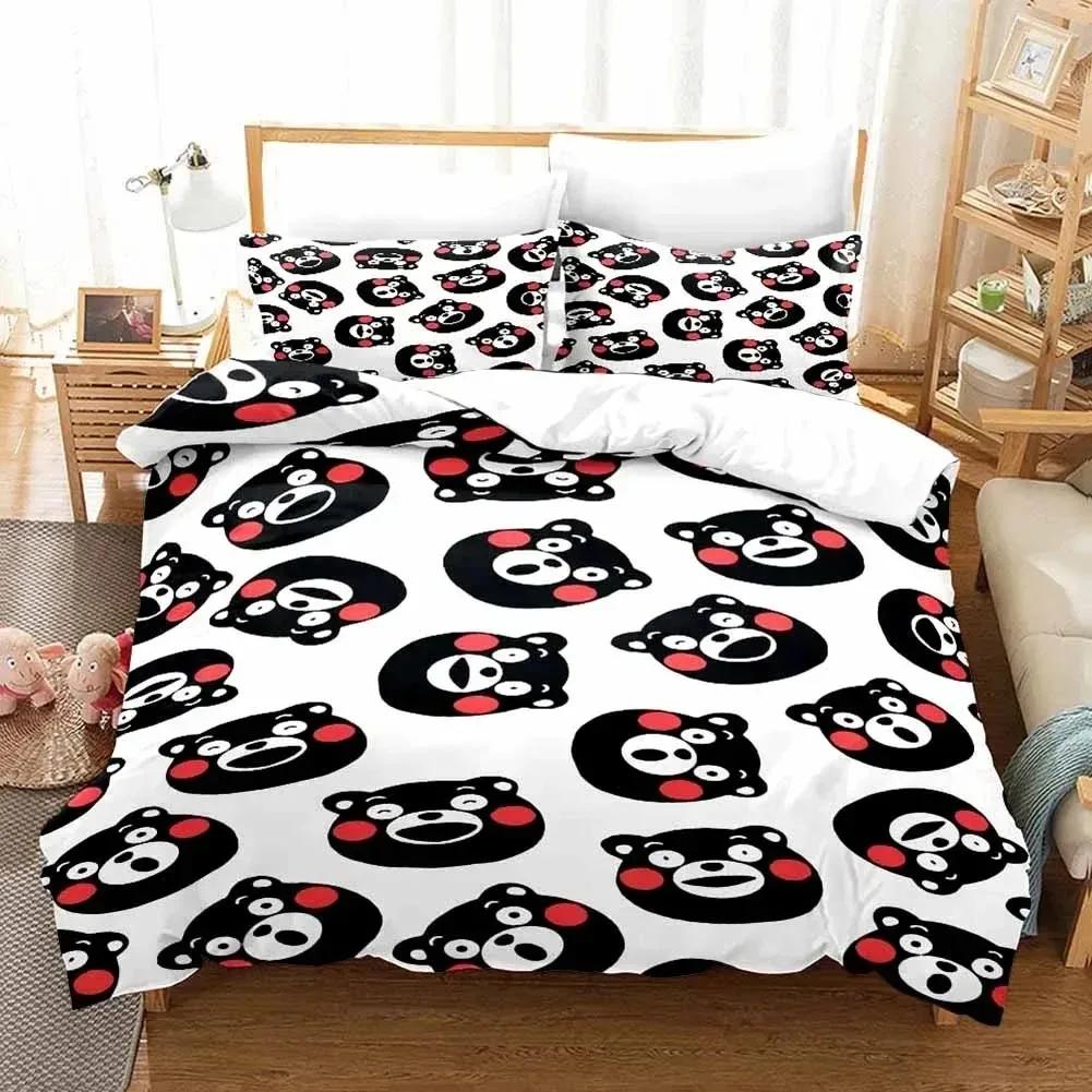 Serietidningar Kumamon Påslakan med örngott Örngott Täcke Sängkläder Set Enkelt Dubbelt Twin Full Queen King Size Sängset För Sovrumsinredning